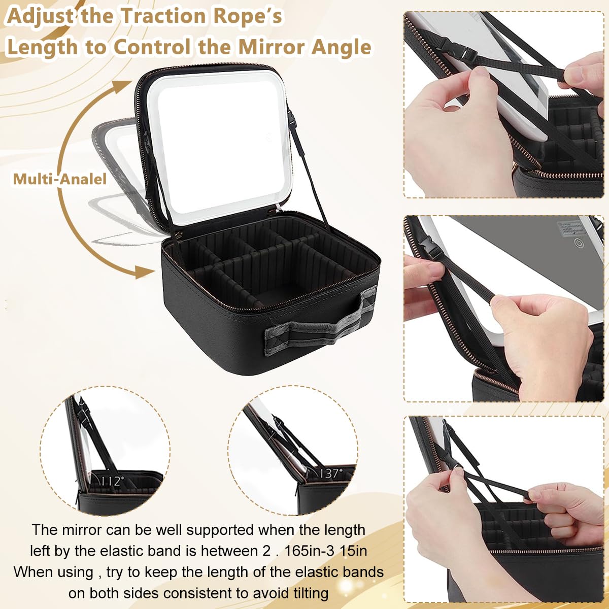 MAYCREATE Travel Makeup Organizer Pouch with 4K Vanity Mirror & LED Fill Light(3 Modes, Stepless Dimming), Cosmetic Brushes Storage Bag Case- Adjustable Dividers, Waterproof MAYCREATE Travel Makeup Organizer Pouch with 4K Vanity Mirror & LED Fill Light(3 Modes, Stepless Dimming), Cosmetic Brushes Storage Bag Case- Adjustable Dividers, Waterproof